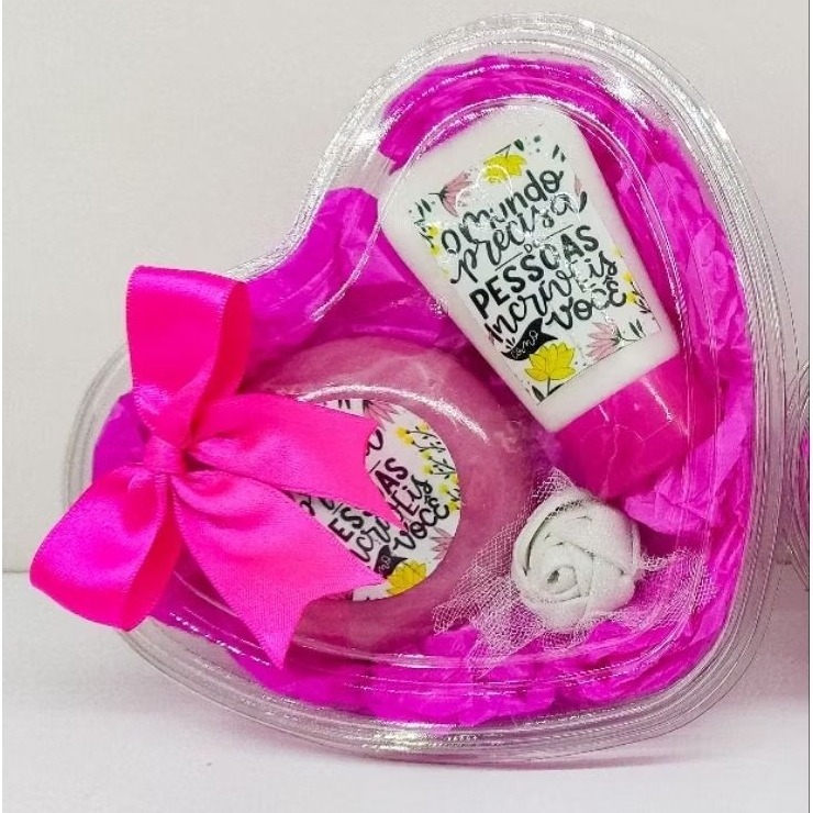 Lembrancinha Coração de Acetato com Sabonete Natura, Avon, Jequiti e Mini Hidratante