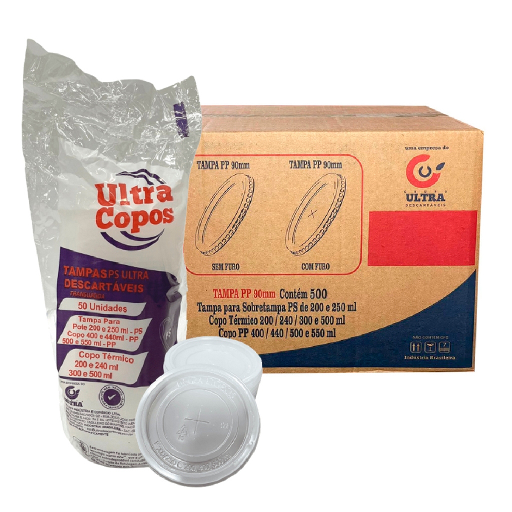 Tampa C/Furo P/ Copo 400ml 500ml Copo Isopor 240/300ml C/500