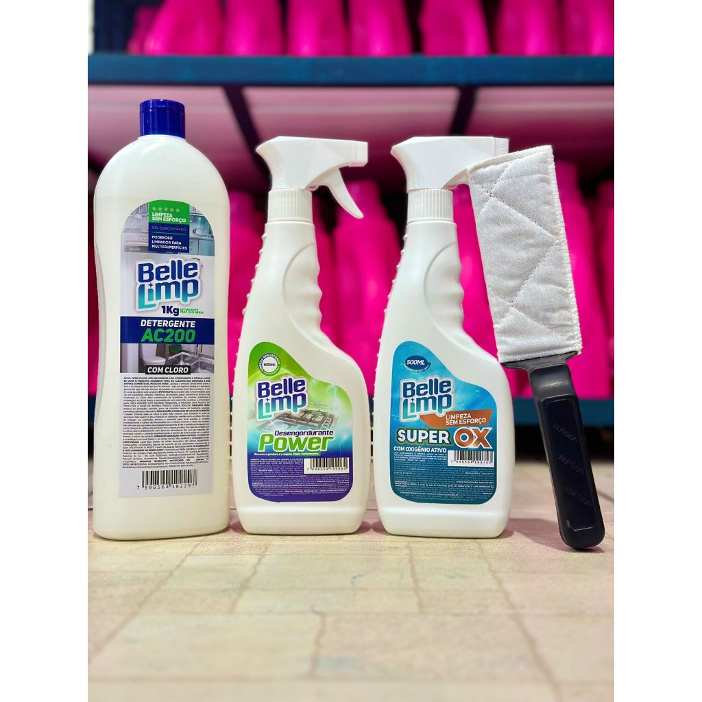 KIT bellelimp 1super ox 500ml limpa box + 1 desengordurante power 500ml + 1 desincrustante AC200 1kg + 1 acessório em Oferta na Shopee