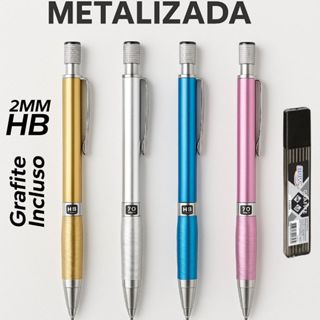 Lapiseira Técnica 2.0mm Metalizada + 1 Tubo de 6 Grafite Extra – Escolha Prata Dourada Azul Rosa BRW em Oferta na Shopee