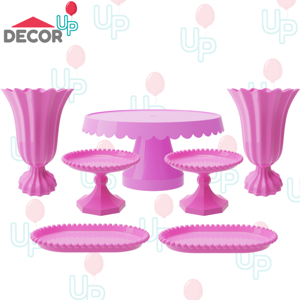 Kit de Festa Completo com 1 Boleira Popi, 2 Vasos Popi, 2 Mini Boleiras Perola e 2 Bandejas Pérola em Oferta na Shopee