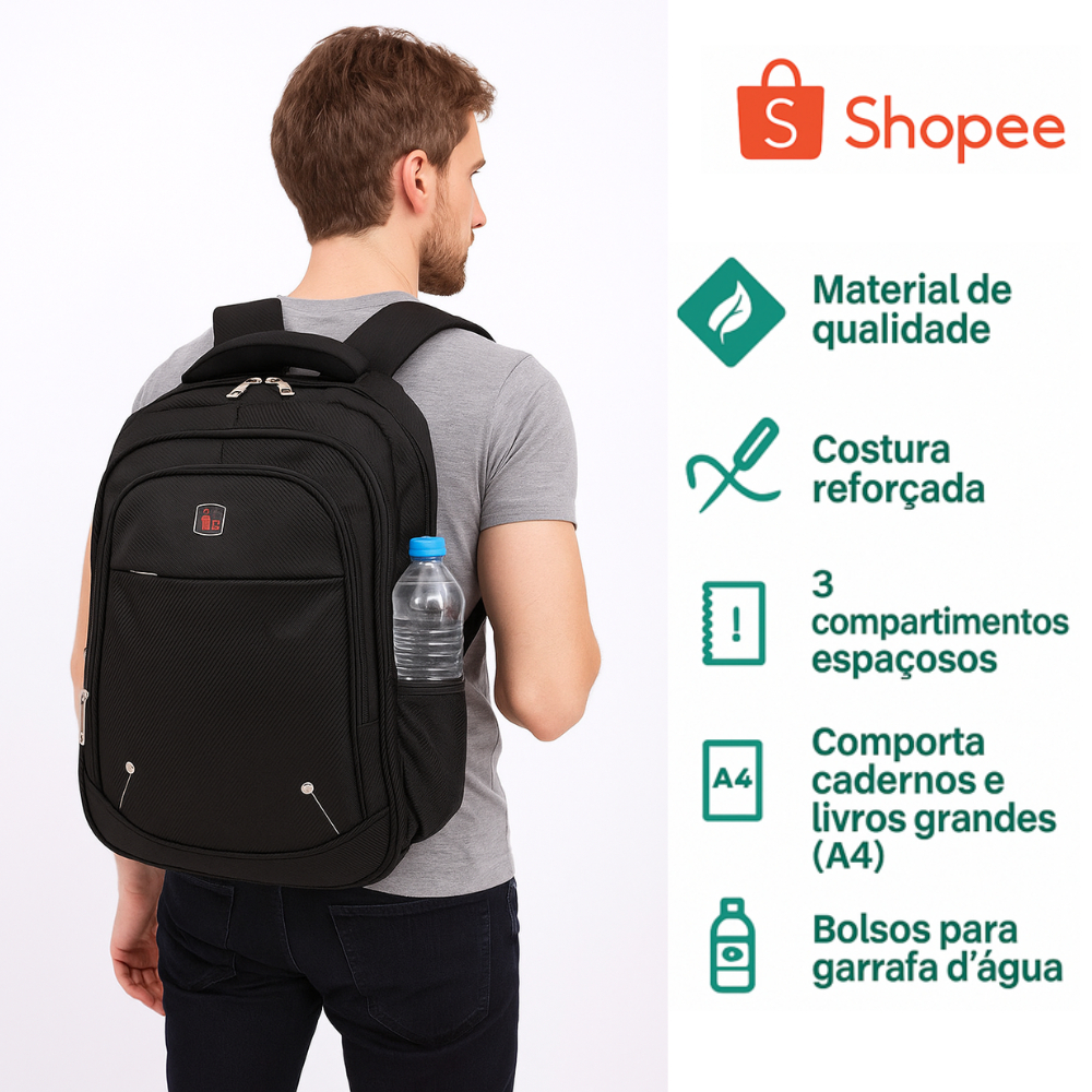 Mochila Notebook Unissex | Mochila Escolar e Executiva | Resistente para Trabalho e Faculdade