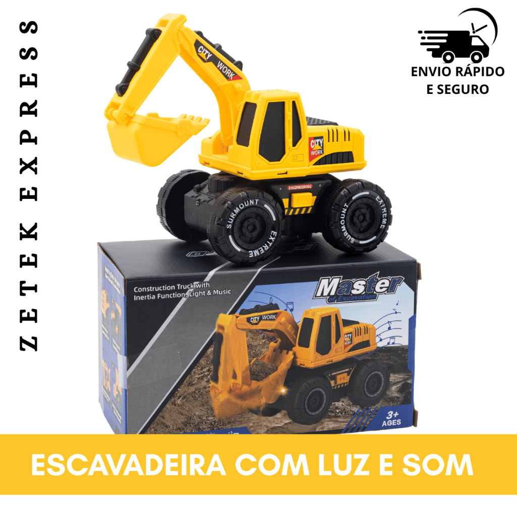 Escavadeira de Brinquedo Infantil com Fricção | Luzes e Sons Divertidos | Pá Móvel Realista +3 Anos em Oferta na Shopee