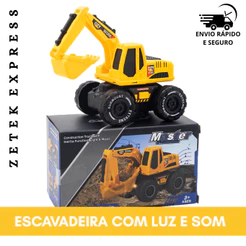 Escavadeira de Brinquedo Infantil com Fricção | Luzes e Sons Divertidos | Pá Móvel Realista +3 Anos