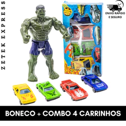 Kit com Boneco Articulado 16cm + 3 Carrinhos Corridas e Aventuras para Crianças Presente Para Meninos