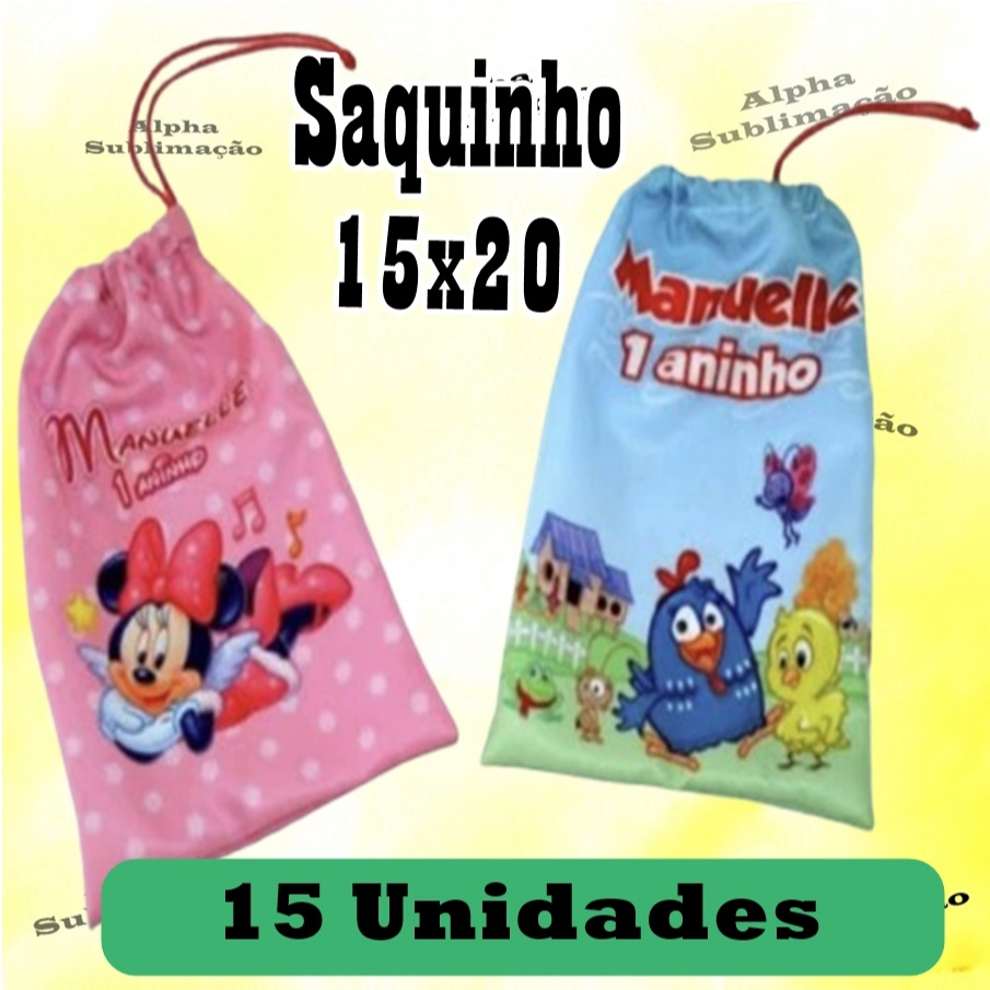Saquinho Surpresa Personalizado de tecido qualquer tema sacolinha 20x15 (PEQUENO)