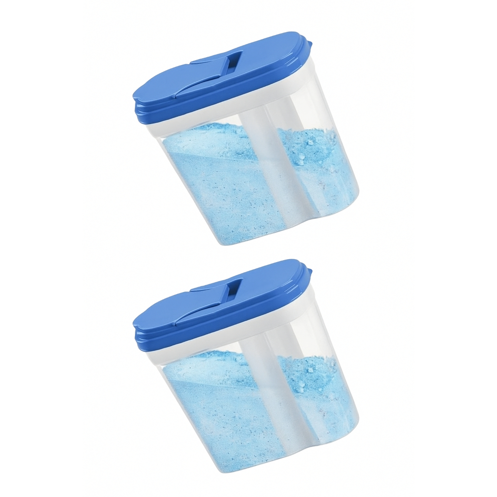 Kit 2 Porta Sabão 1kg Resistente Tampa Transparente Pó Lavanderia Cozinha Roupa Plastico Limpeza