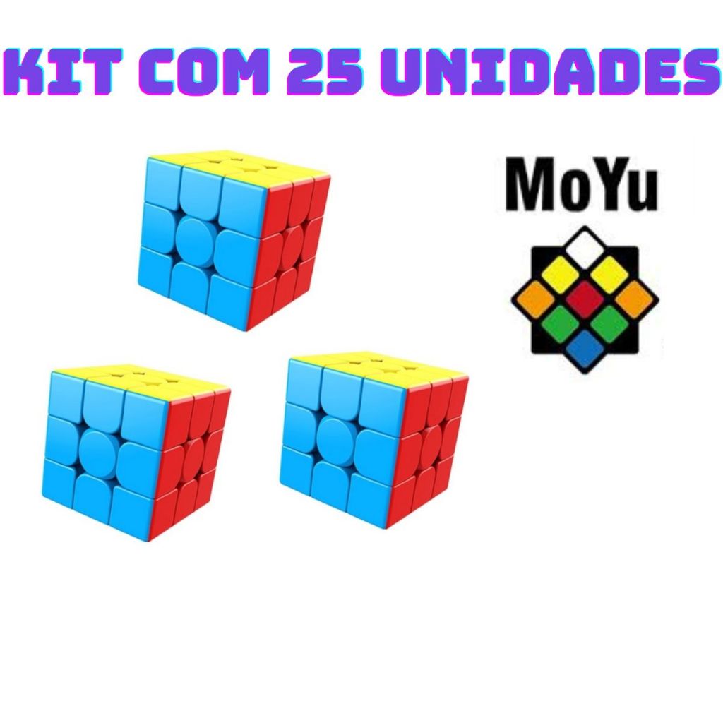 Kit com 25 unidades Cubo Mágico Profissional 3x3x3 Speed Moyu Meilong Stickerless Original