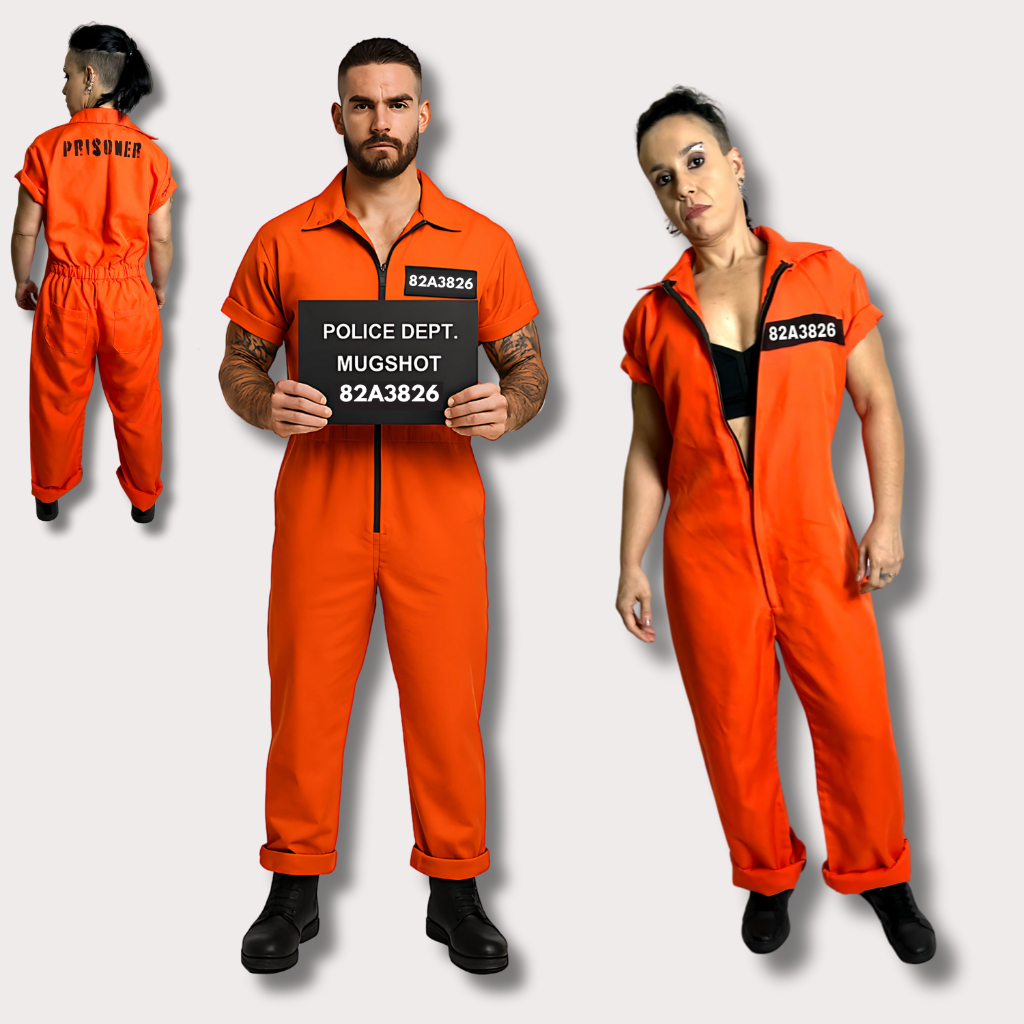 Fantasia - Traje de Presidiário / Prisioneiro - Unissex Cosplay Preso Ladrão - Halloween Carnaval festas e apresentações