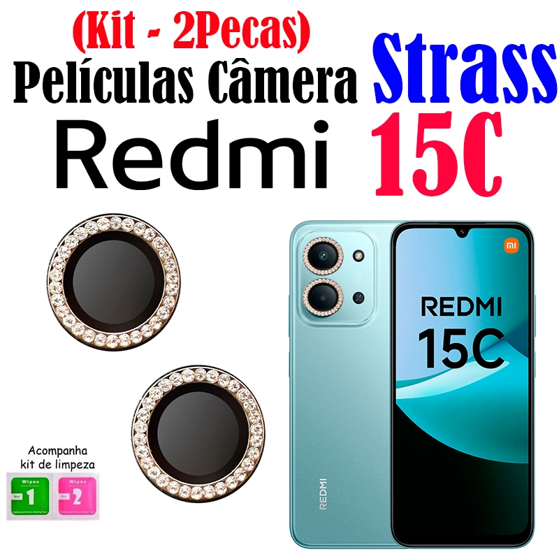 Kit (2 Pecas)Película Câmera STRASS 15C Redmi Protetor Da Lente Diamonte Colorido Anti-Risco Brilhante