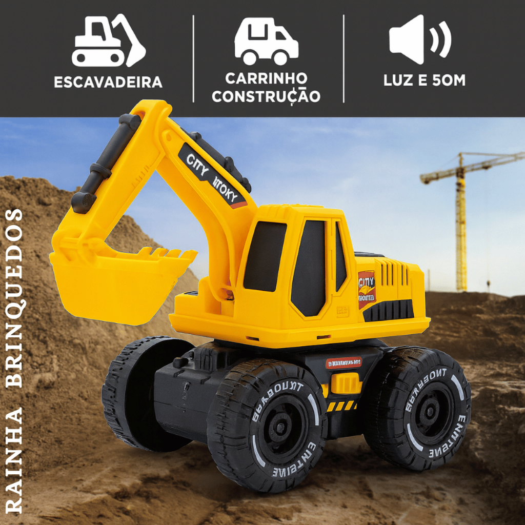 Trator Escavadeira com Luzes e Sons Brinquedo Infantil de Fricção Presente dia das Crianças