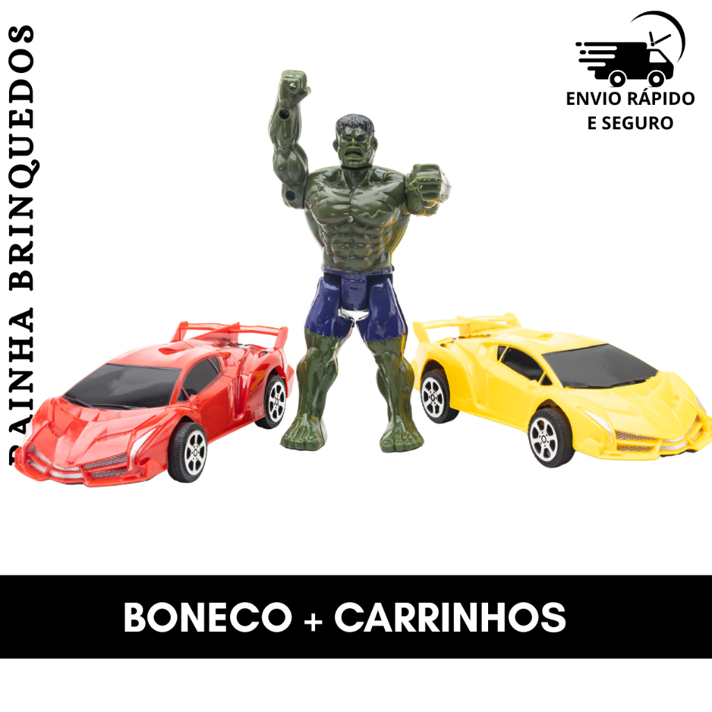 Kit Infantil com 2 Carrinhos Sport + Boneco Articulado 16cm Presente Para Crianças