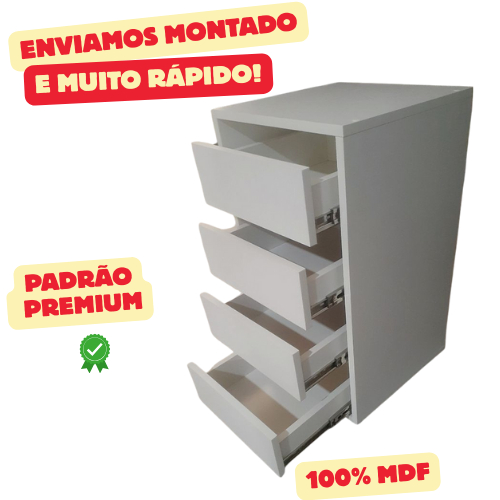 Mesa de Cabeceira Gaveteiro com 4 gavetas 100% MDF Vai Montado Para Escritório Quarto Cozinha Salão