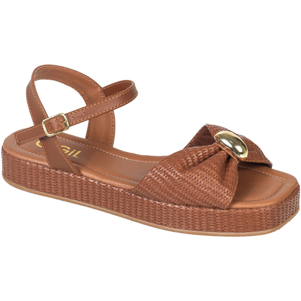 Sandália Flatform Baixa Laço Franzido Detalhe Metalizado Casual Confortável GiGiL em Oferta na Shopee