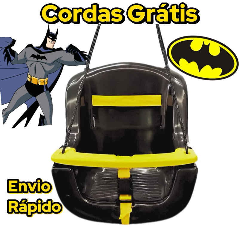 Balanço Plástico Infantil Batman Bebê Com Cinto Corda Grátis