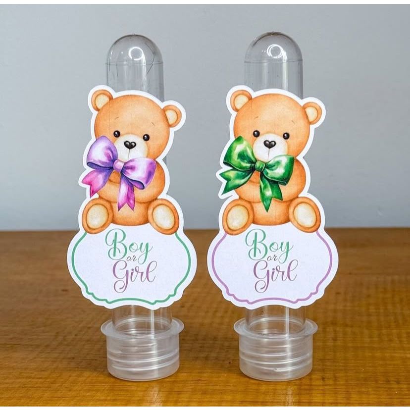 Apliques para Tubetes Chá Revelação Verde e Lilás l Festa Infantil l Lembrancinhas Personalizados- Já Cortados