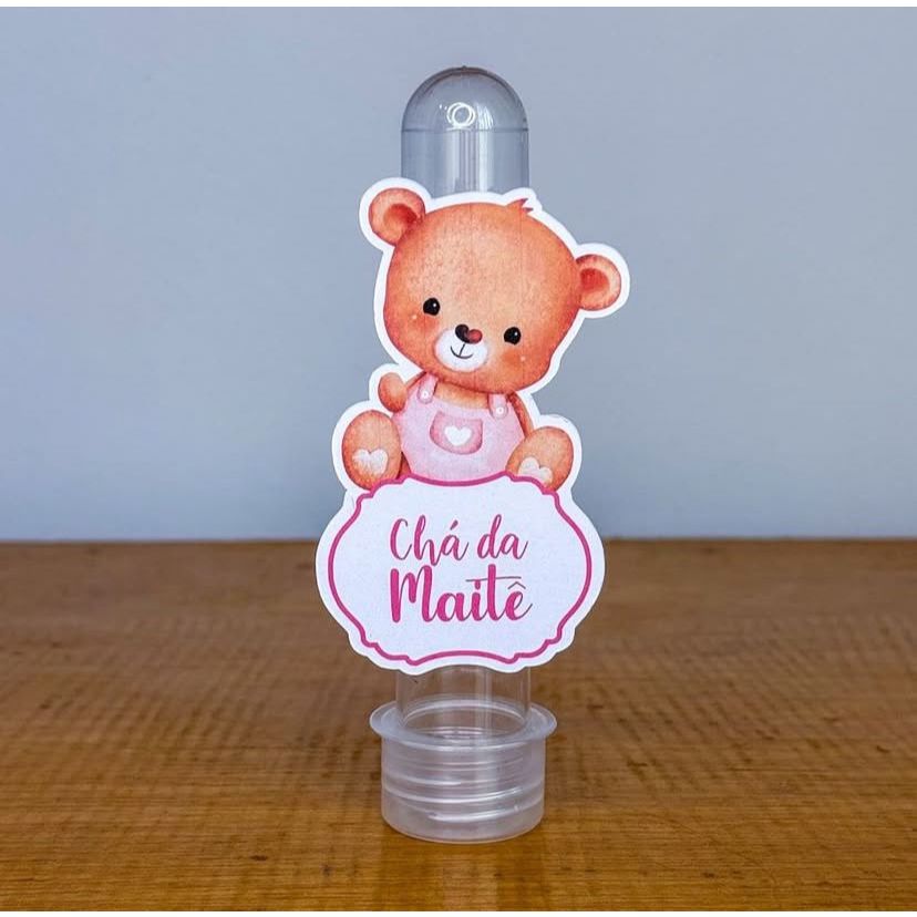 Apliques Personalizados para Tubetes CHÁ DE BEBE URSINHO ROSA - Lembrancinhas-Festa infantil-Aniversário-Papelaria
