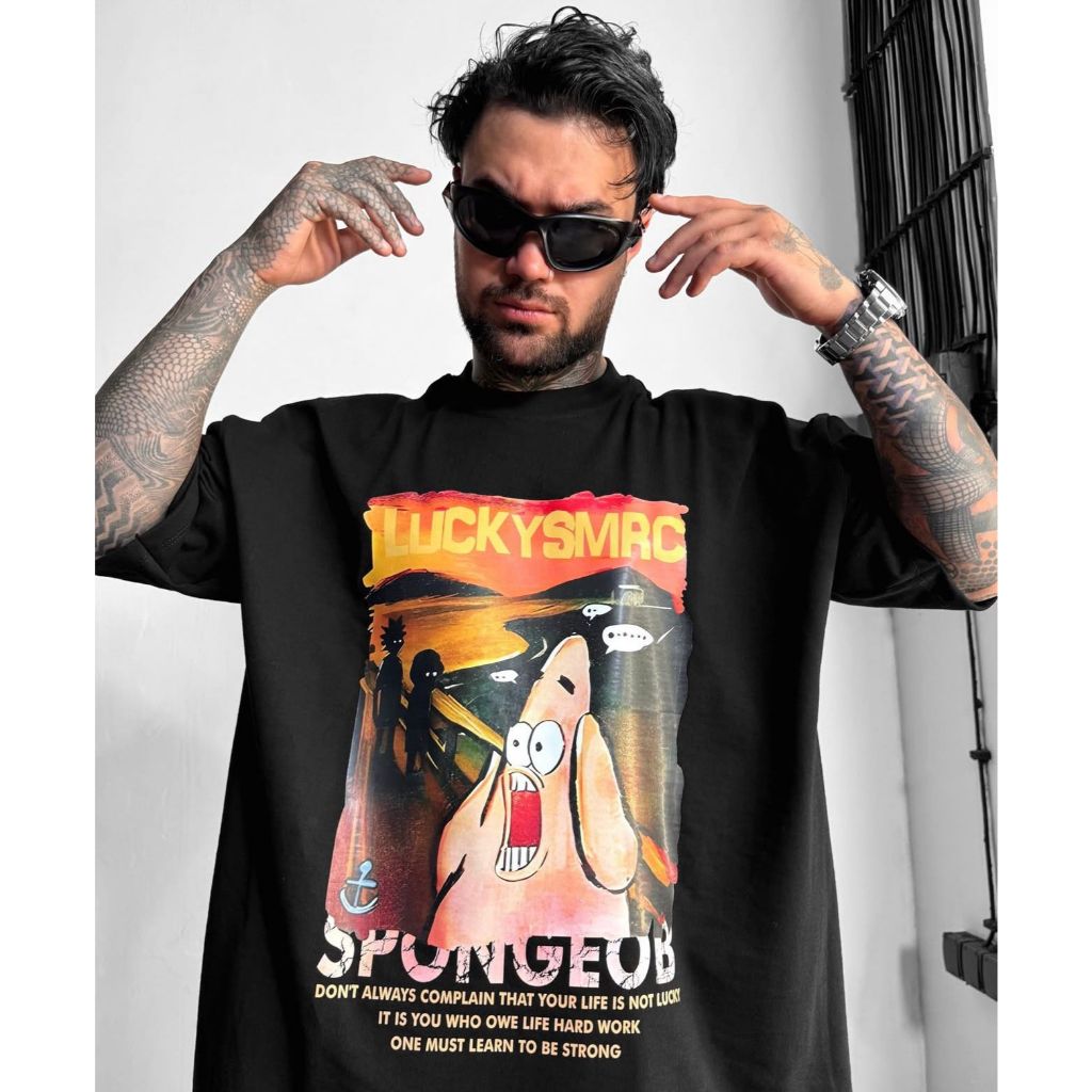 Camiseta oversized aftersoul patrick meme leopardo unissex plus size algodão streetwear