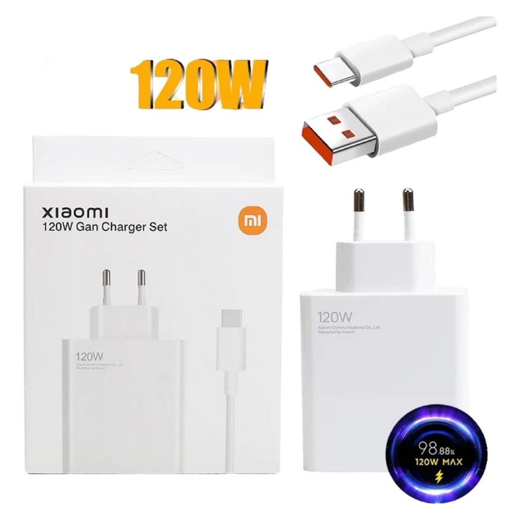 Carregador Completo 120W  Turbo Power Xiaomi Redimi Cabo 6A Usb com Saída Tipo-C