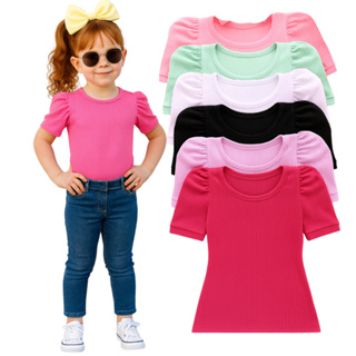 Kit 3 Blusinhas Infantis Femininas Manga Princesa Canelada Cores Variadas - Roupa Menina em Oferta na Shopee