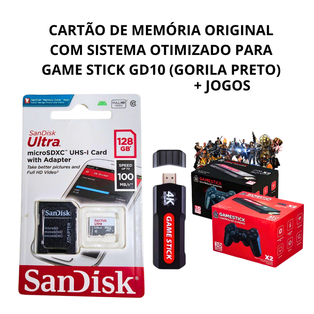Cartão de Memoria com a Imagem do Sistema Game Stick GD10 128gb (gorila preto)