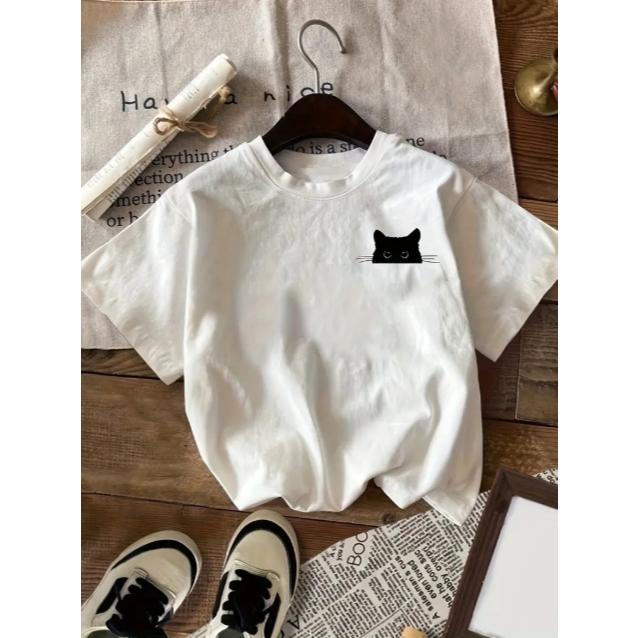 Blusa Unissex Estampa ROSTO GATINHO Minimalista Ideal Para Todas as Ocasiões Camiseta Confortável e Estilosa
