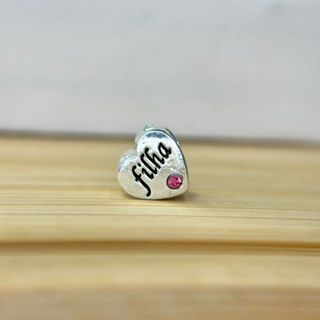 Berloque separador “Filha” com pedra rosa, banhado a prata, com garantia em Oferta na Shopee