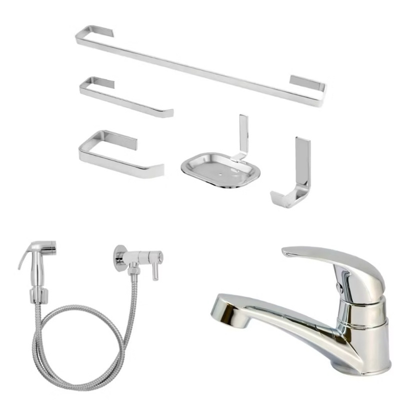Kit Banheiro Quadrado 5 Peças Cromado + Ducha Higiênica Bidê + Torneira Mono Up Cromada – Completo e Moderno