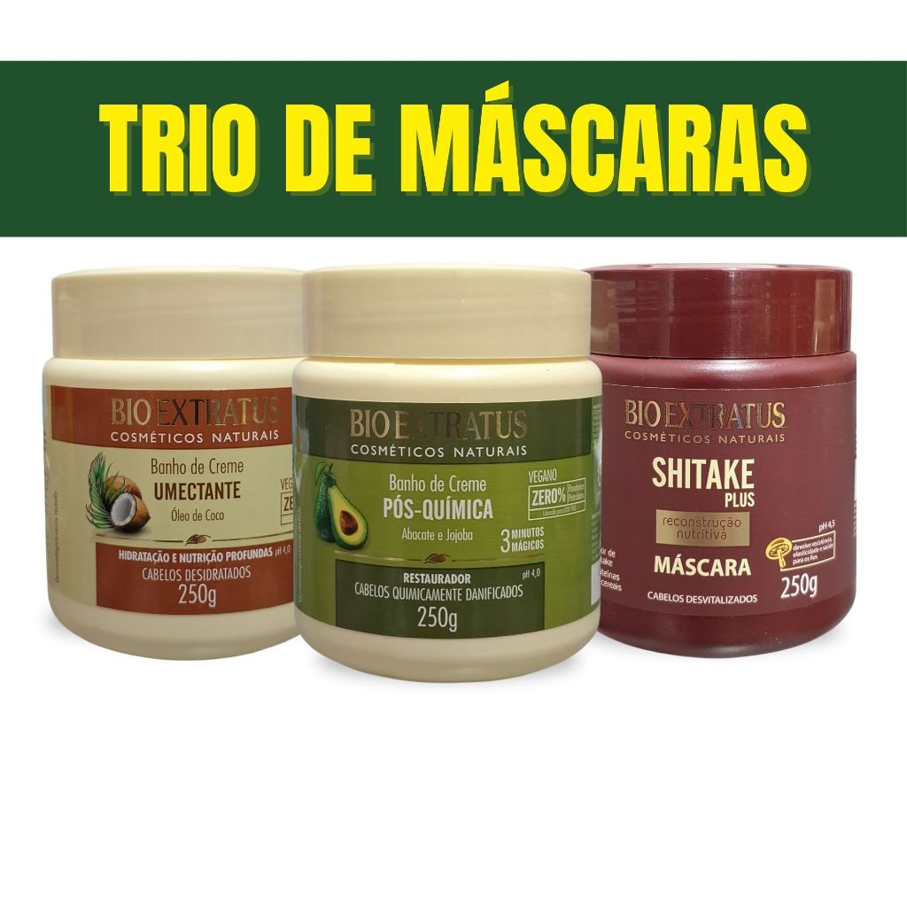 Trio De Máscaras Bioextratus 250g Banho de Creme Umectante,Pós Química,Shitake Nutrição Reconstrução