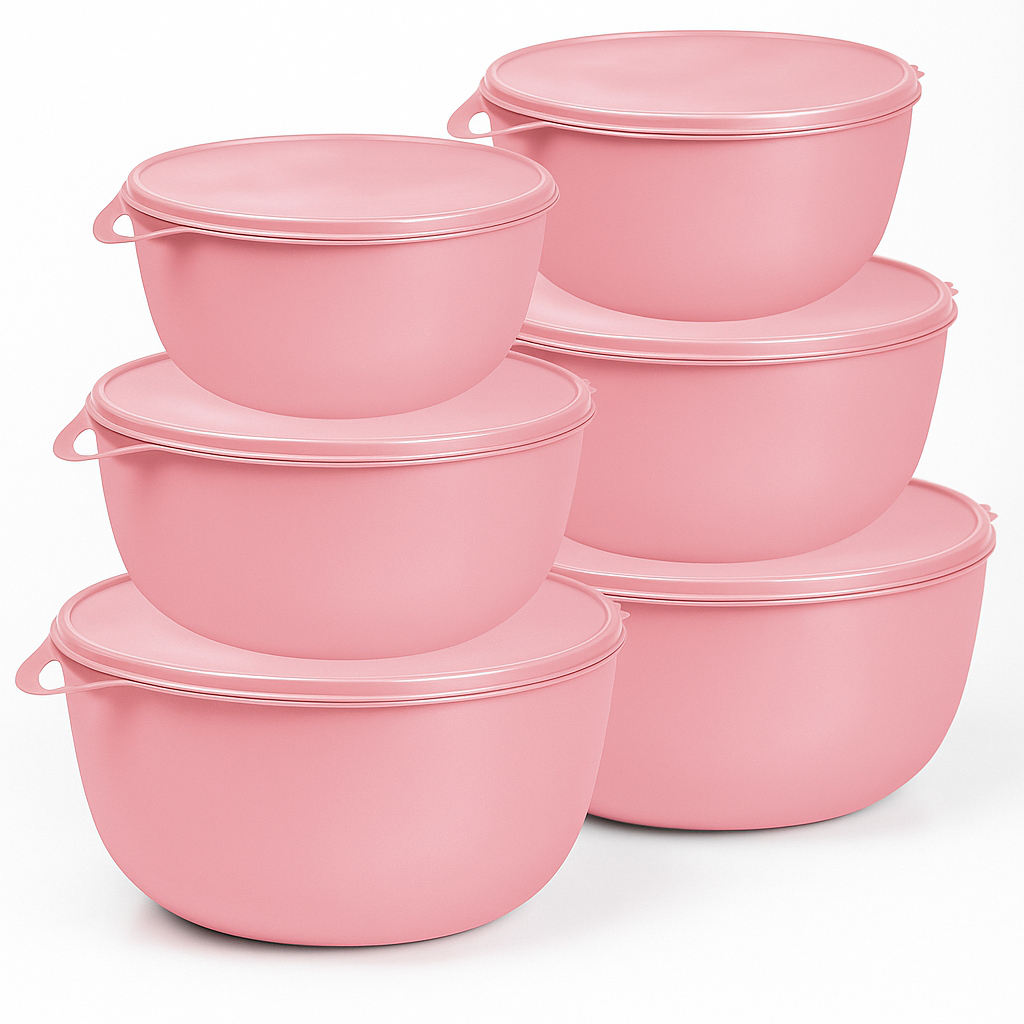 Kit 6 Potes Redondos Bolws Herméticos PMG de Plástico com Tampa e Alça em Oferta na Shopee