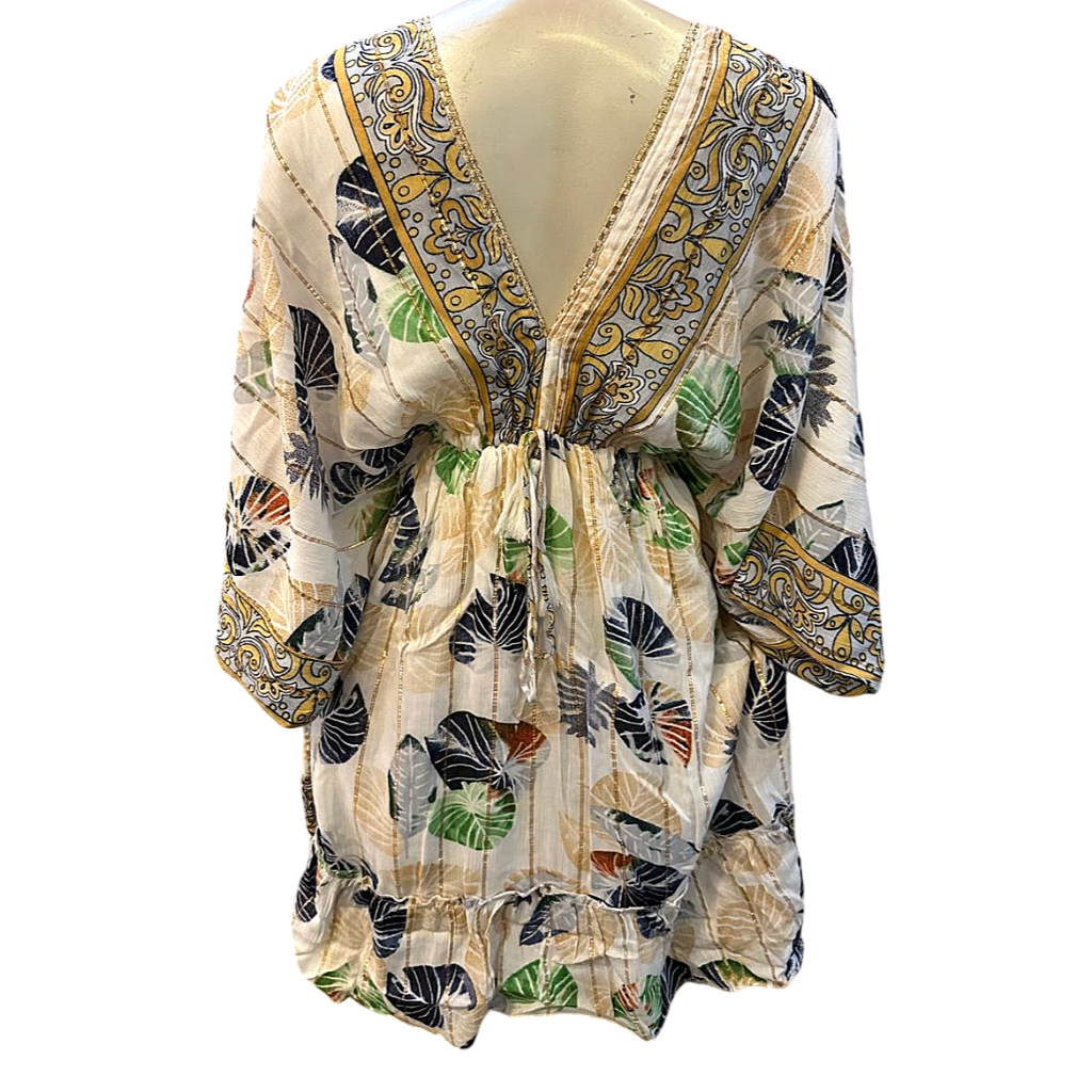 Vestido em tecido viscose tipo indiano estampado