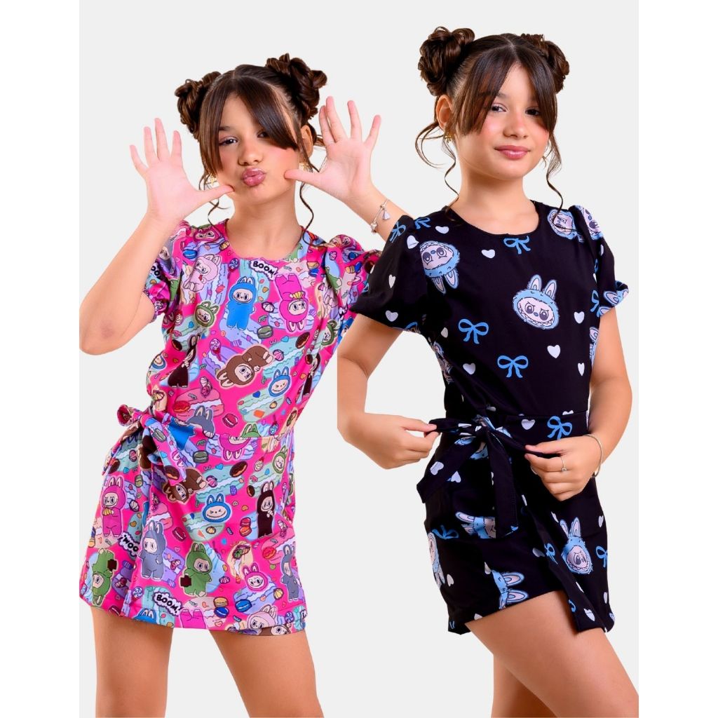 Macaquinho Short Saia Infantil Juvenil Short Saia Luxo Diva Moda Macacão Jardineira