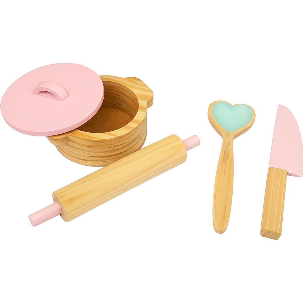 Panelinha e Talheres Cozinha Infantil Brinquedo Educativo de Madeira