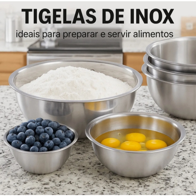 Bowl Inox Tigela Kit 03 Peças Profissional Fundo Grosso Bacia Saladeira Tigela  20cm, 22cm, 26cm em Oferta na Shopee