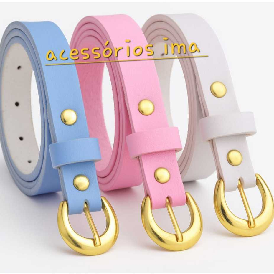 kit 3 cinto feminino fivela dourado infantil