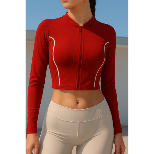 Casaco Cropped Casual Com Zíper Moda Fit Feminina