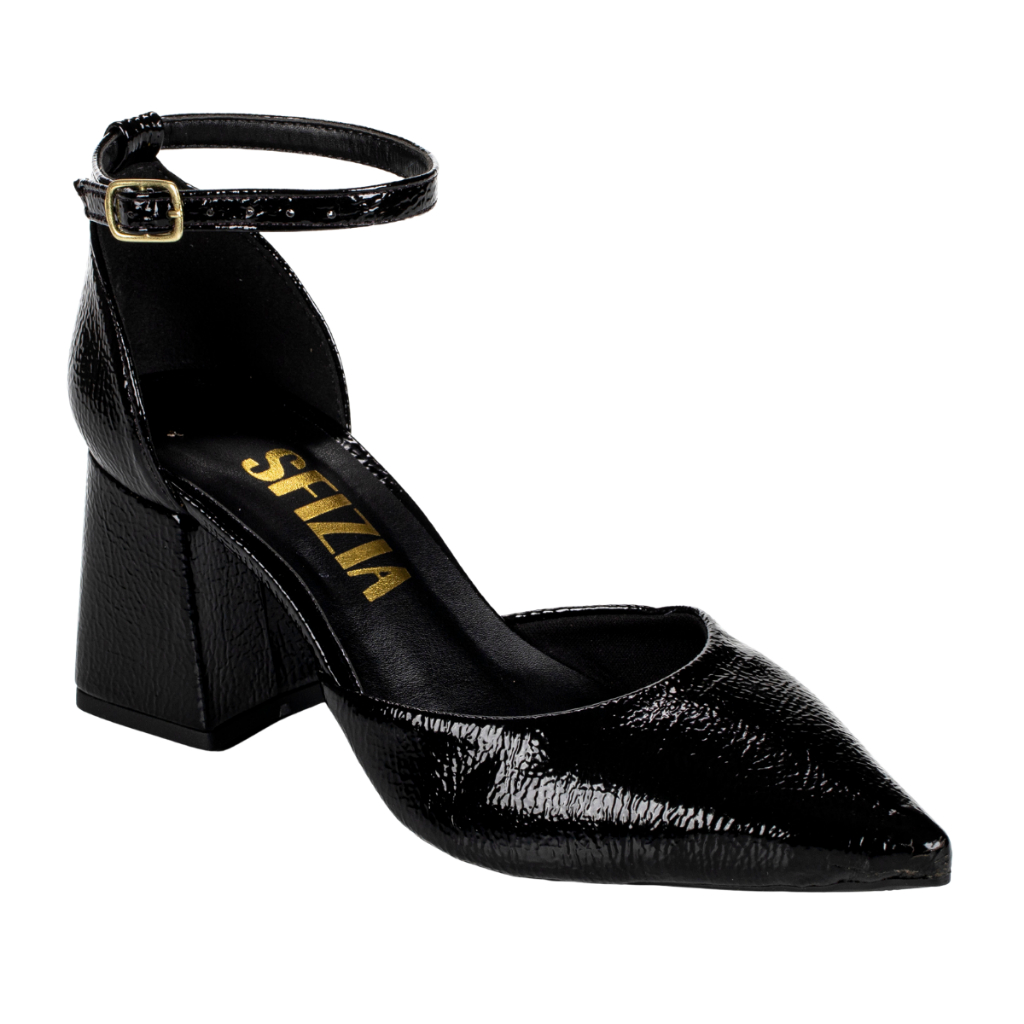 Sapato Scarpin Femino Elegante Frente e Trazeiro Tira de Abotoar Tornozelo Alice Verniz Show