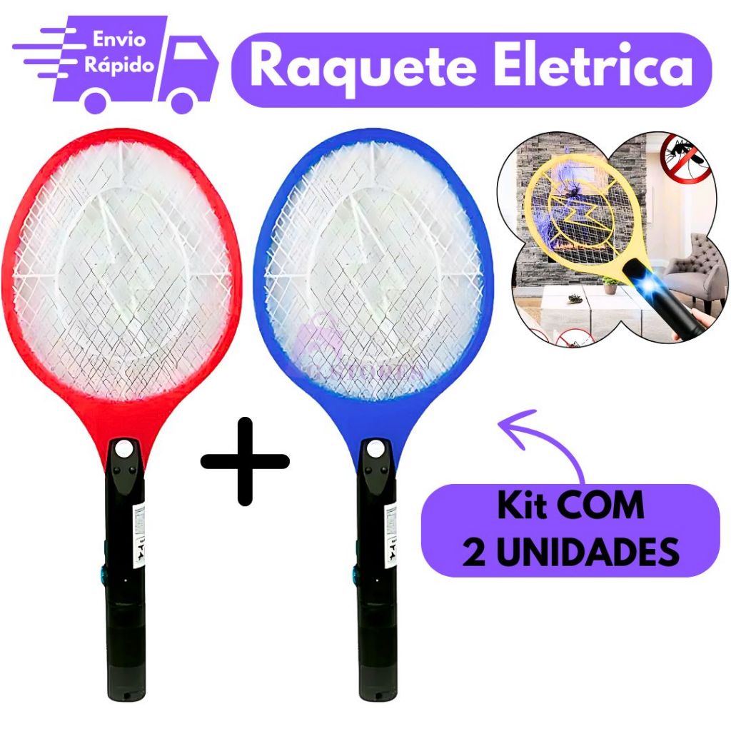 Kit 2 Raquete Elétrica Mata Mosquitos Insetos Recarregável Dengue Mosca Pernilongos  110-220V Bivolt