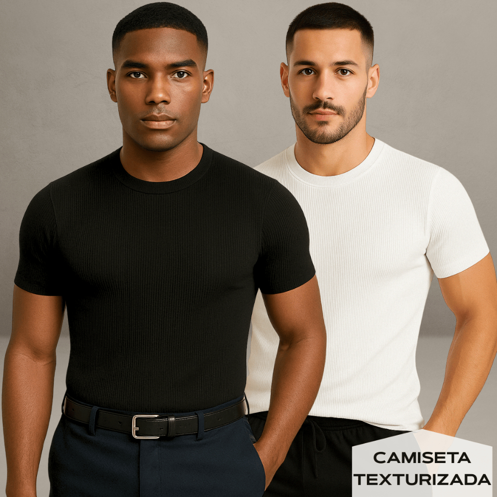 Camisetas Canelada Masculina Com 2 ou 1un Básica Texturizadas Casual para o Dia a Dia