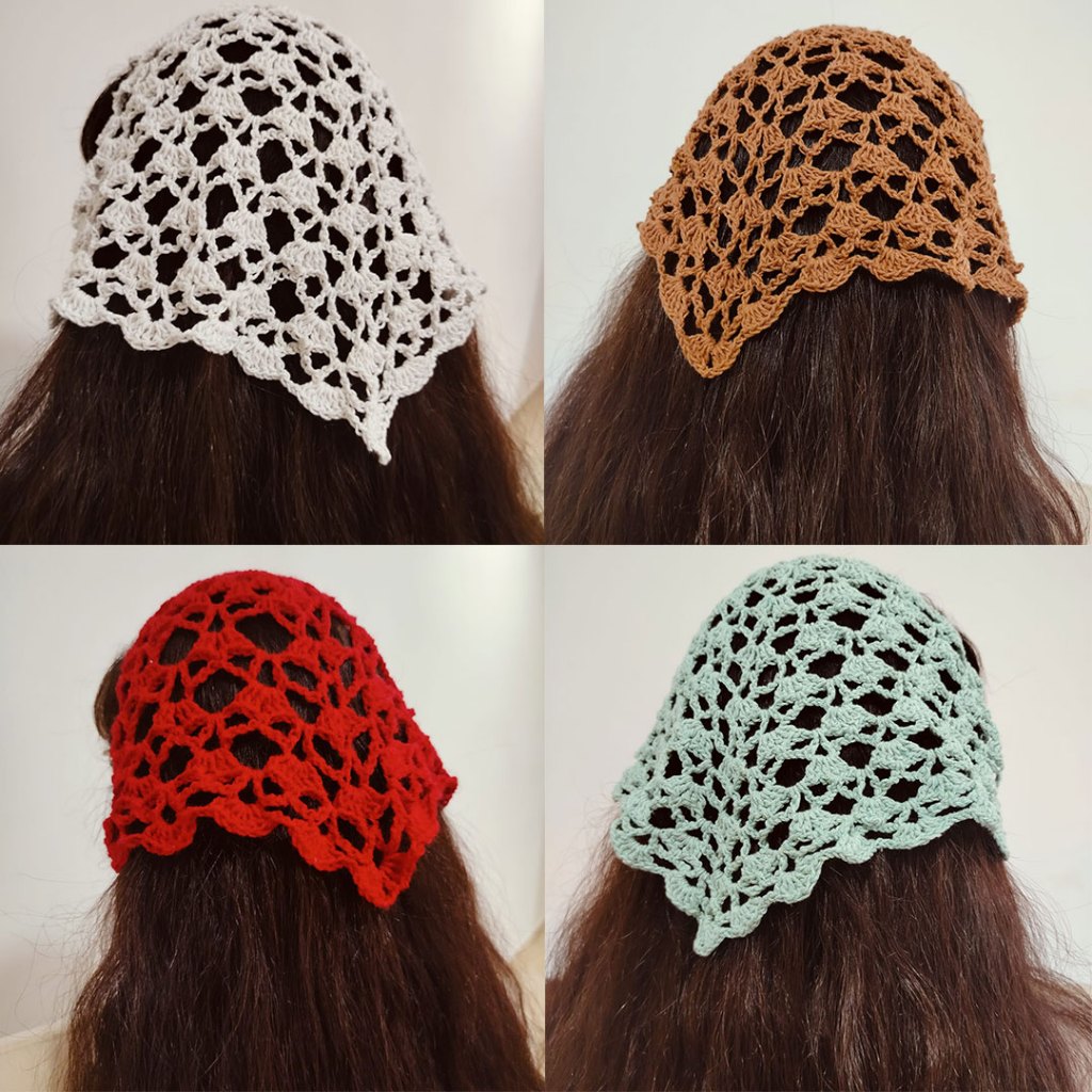 Bandana feita em crochê em Oferta na Shopee