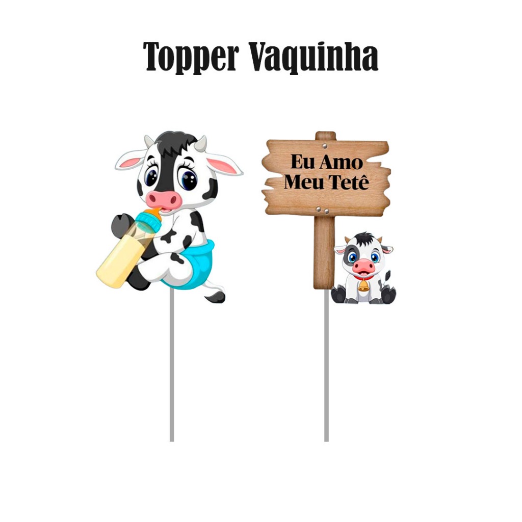 Palito Decorativo Vaquinha para Doces Tag para Doces Topper para Doces Tema Vaquinha