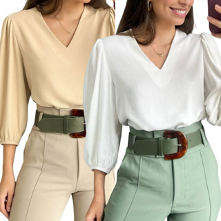 Kit Duas Blusas Manga 3/4 Novas Cores Tecido Verão Moda Evangelica Detalhe em Oferta na Shopee