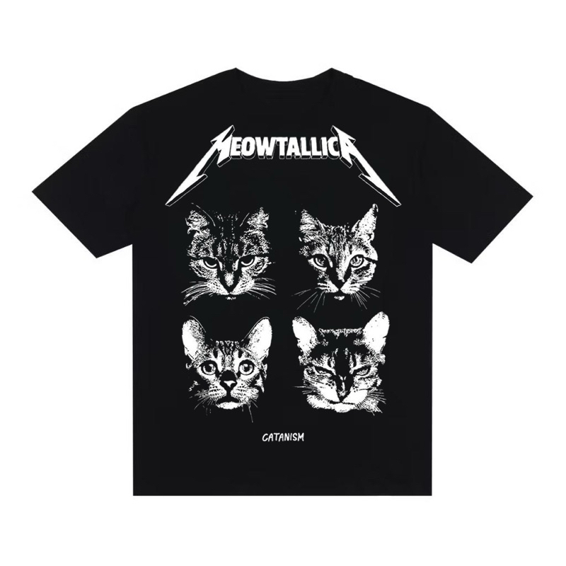 Camiseta Camisa Estampada Rockeiro Banda de Rock Streetwear Oversized Estilosa Gato Metalica Unissex Y2K