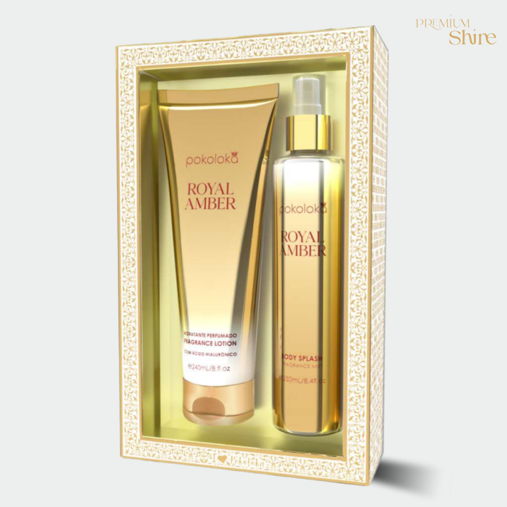 Royal Amber Pokoloka Kit (Body Splash 250ml + Creme Hidratante 240ml) Perfume - Linha Luxury