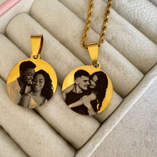 Corrente com Pingente Redondo Dourado Com Foto Personalizado Inox em Oferta na Shopee