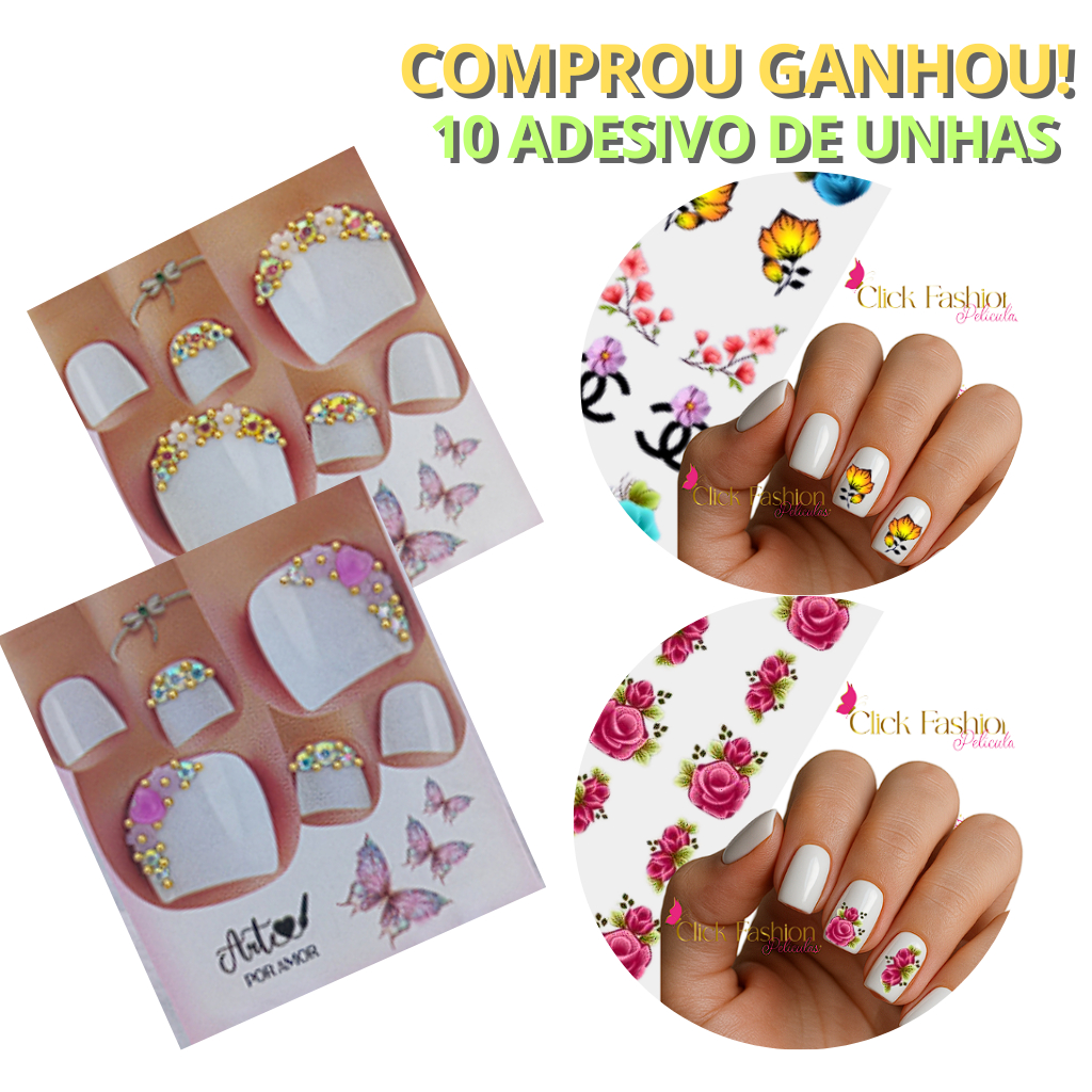 Kit 10 Joias de Unhas + Adesivos de Unha 3D | Desconto Especial | Serve para Mãos e Pés | Adesivo e Joia de Unhas em Oferta na Shopee
