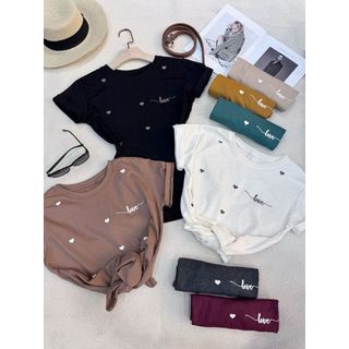 Camiseta Blusa T-Shirt Feminina 100% Algodão Casual  Love Coraçãozinho Tendência Verão Candy Collor