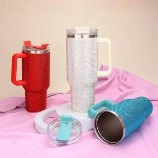 Super Novidade! Copo Térmico 1200ml Com Strass Brilhante Com Alça Tampa E Canudo de Plastico