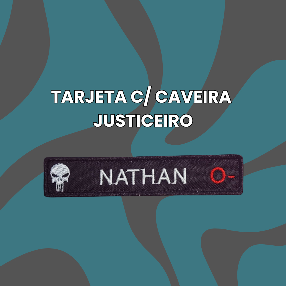 Tarjeta Sutache Nome e Tipo Sanguíneo Bordado Caveira Justiceiro Airsoft Fardas Coletes