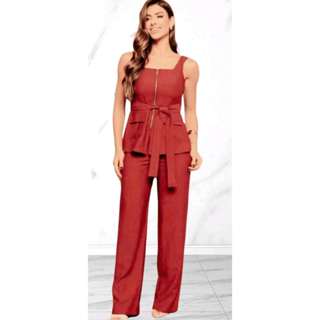 L158 Body Conjunto Feminino Marrant Colete com Ziper cinto  e Calça em Oferta na Shopee